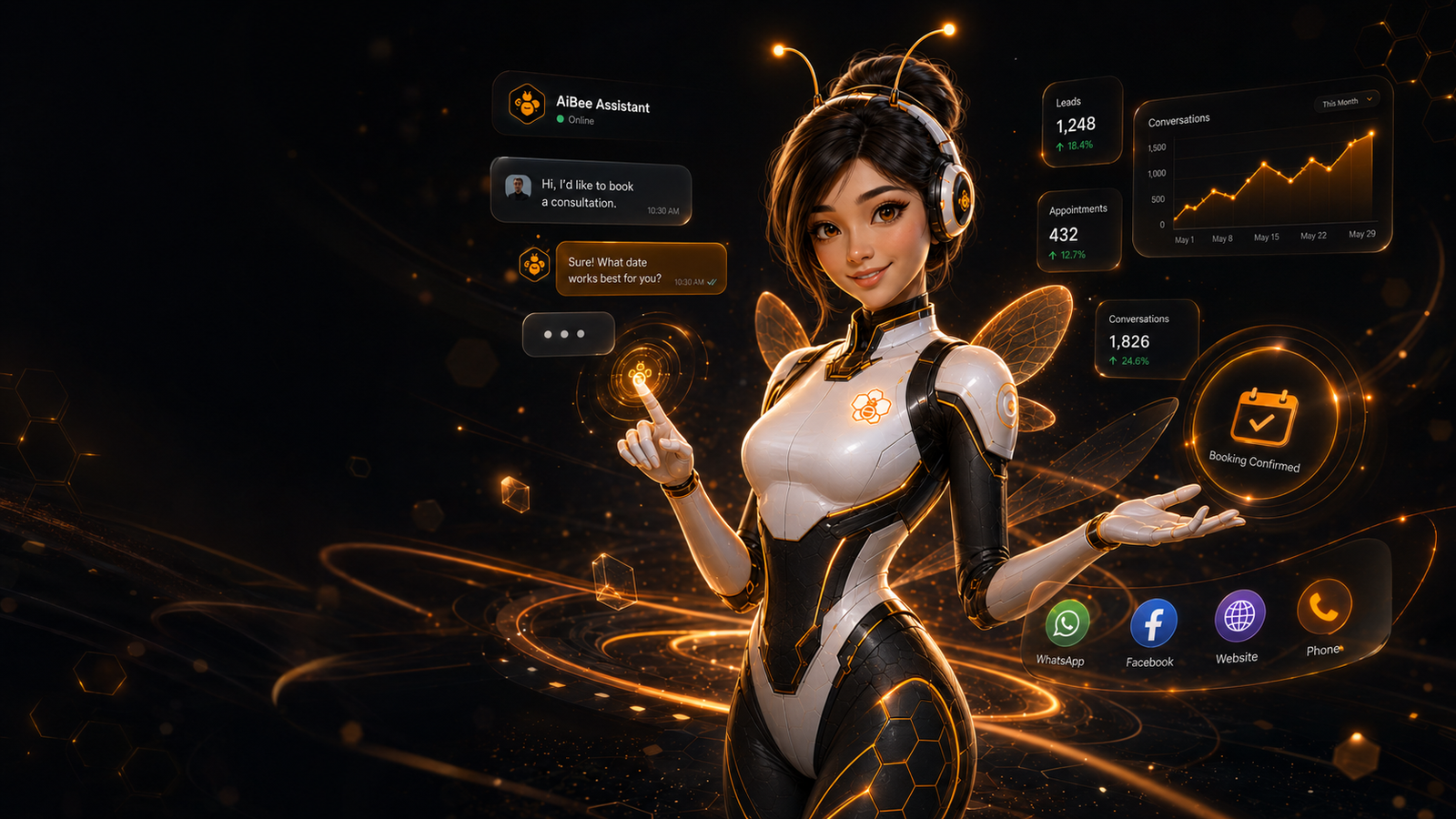 Bee AI assistant with live conversations, customer leads, appointments and connected channels
